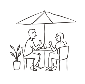 SITTING UNDER UMBRELLA